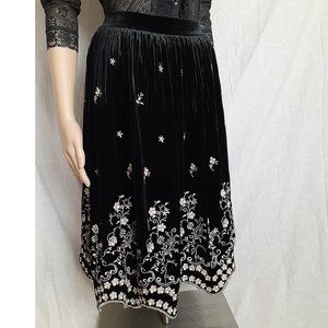 SKIRT: early 2000's black velvet embroidered skirt.